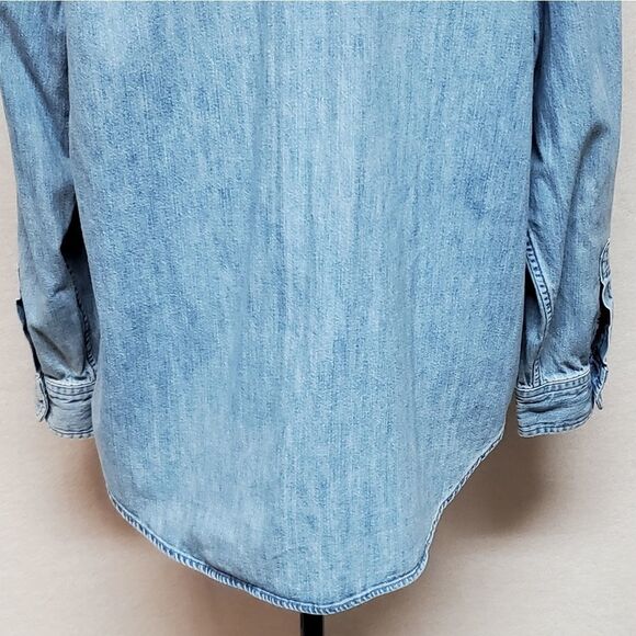 Vintage 1990s Lauren Ralph Lauren Chambray Stone Wash Button Up Logo Top Large - Picture 12 of 13